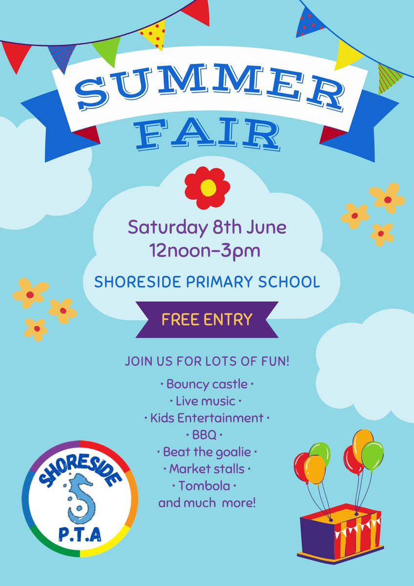 We are looking forward to our 2024 Summer Fair! If you would be interested in a stall please contact us at shoresidepta@gmail for more information. @shoreside1234