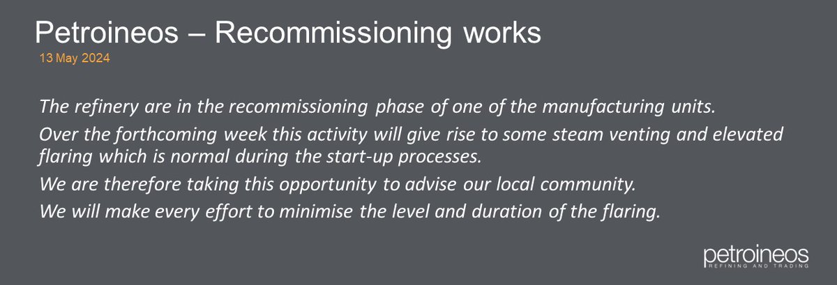 Petroineos Grangemouth (@petroineosgm) on Twitter photo INFO: Recommissioning works from today at the Petroineos Refinery in Grangemouth
<a href="/ScottishEPA/">Scottish Environment Protection Agency (SEPA)</a> INFO: Recommissioning works from today at the Petroineos Refinery in Grangemouth
<a href="/ScottishEPA/">Scottish Environment Protection Agency (SEPA)</a>