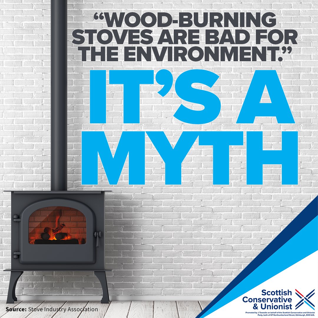 'Wood-burning stoves are bad for the environment.' THIS IS A MYTH! Modern stoves actually produce up to 90% less particulate emissions than an open fire, and up to 80% less than many older models. Help us stop the unnecessary SNP ban! 👇 action.scottishconservatives.com/save-our-wood-…