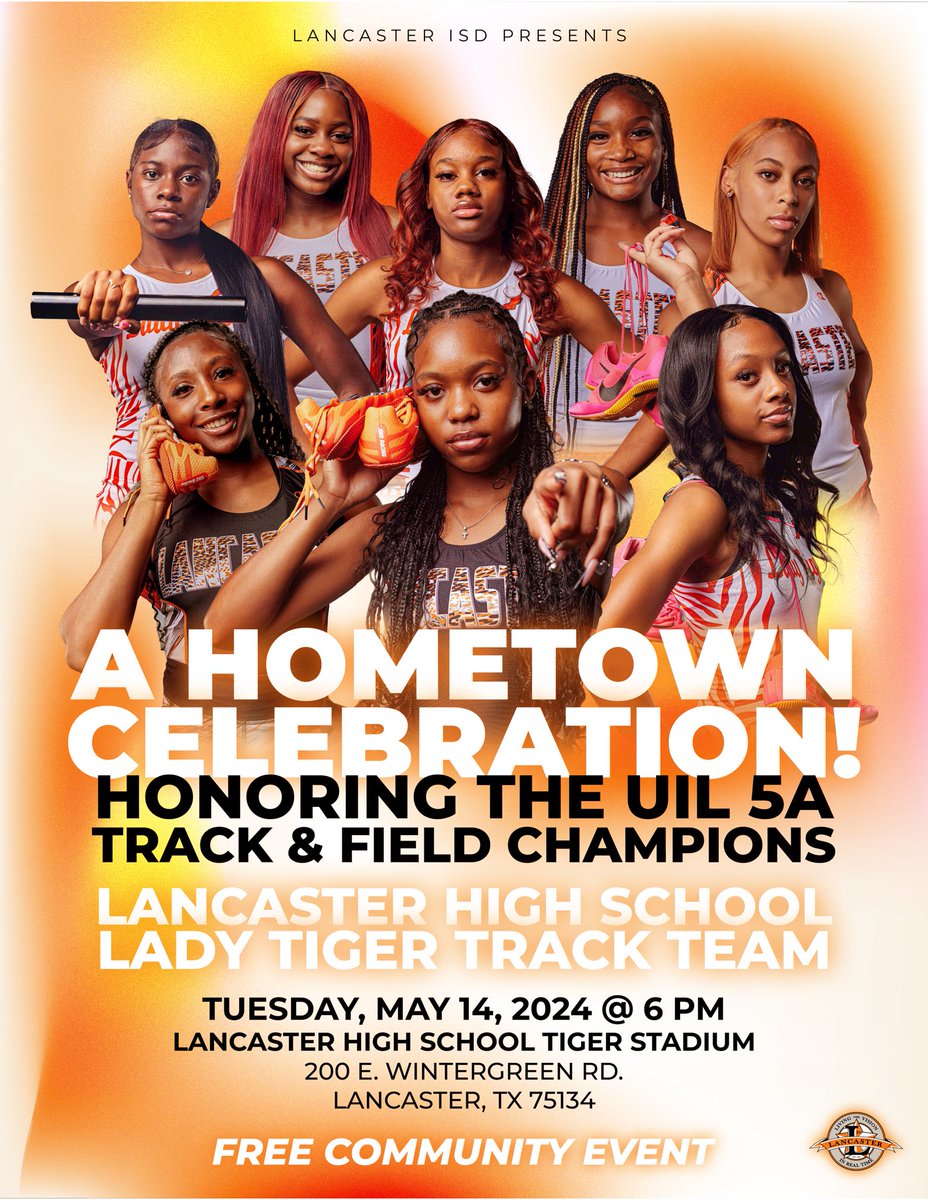 Don’t forget our hometown celebration for our UIL 5A Girls Track & Field state championship is tomorrow, Tuesday, May 14! We look forward to seeing you there! 🏆🐅🥳🧡🔥