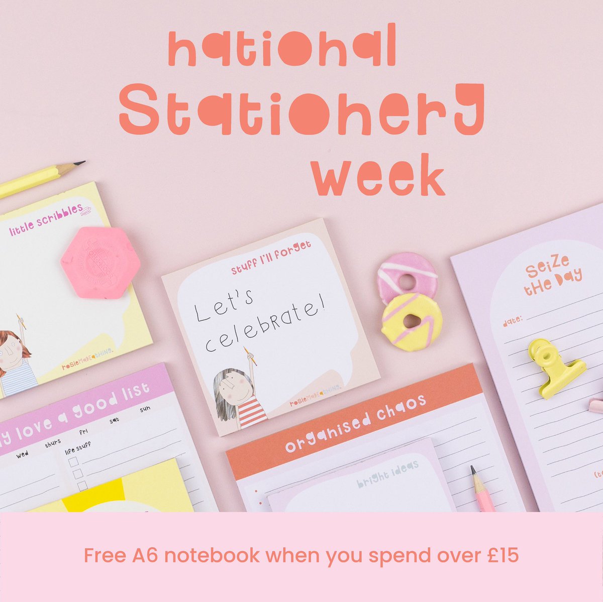 Calling all paper geeks! 📢
In celebration of National Stationery Week, spend over £15 on our website before Friday and we'll pop a free A6 Rosie notebook in with your order 🥳🎉 
rosiemadeathing.co.uk
#nationalstationeryweek