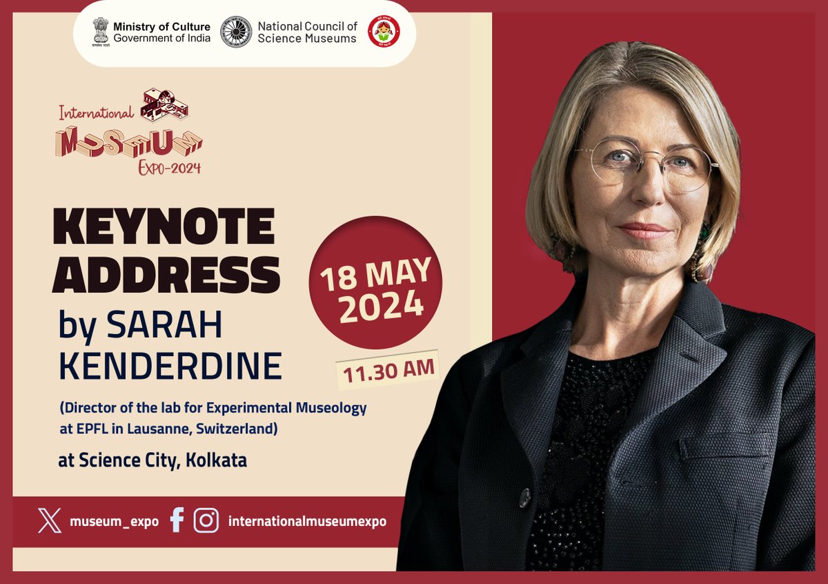 We are excited to have 𝐒𝐚𝐫𝐚𝐡 𝐊𝐞𝐧𝐝𝐞𝐫𝐝𝐢𝐧𝐞 as an esteemed #KeynoteSpeaker for #InternationalMuseumExpo2024.

🗓️18th-19th May'24
📍 Science City, Kolkata

#IME2024 #IMD2024 #MuseumExpo2024 #InternationalMuseumExpo @ncsmgoi @MinOfCultureGoI