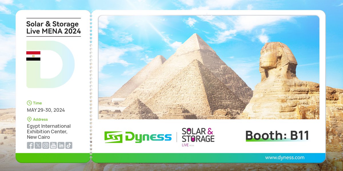 DynessESS's tweet image. ☀️Meet #Dyness in mysterious Egypt! 🇪🇬
👉May 29-30, 2024, Join us at booth B11 at the Solar &amp;amp; Storage Live MENA！

#SolarStorageLiveMENA #DynessExpo #EnergyInnovation #solarenergy #energystorage