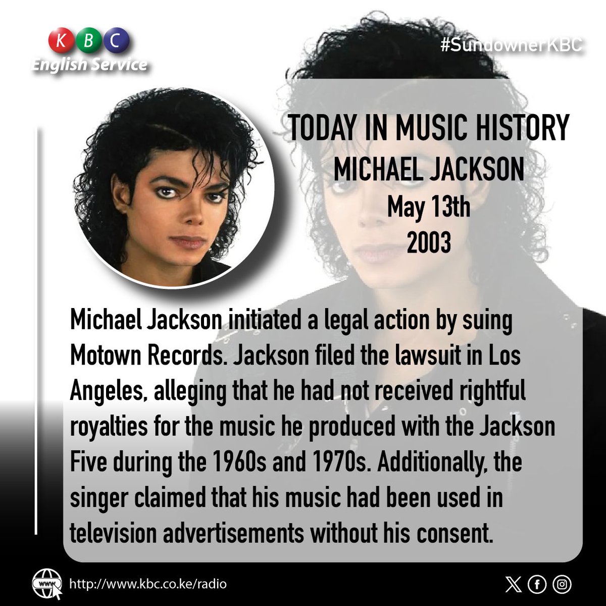 Today in Music History: 13th May 2003 Michael Jackson initiated a legal action by suing Motown Records... ^PMN #SundownerKBC