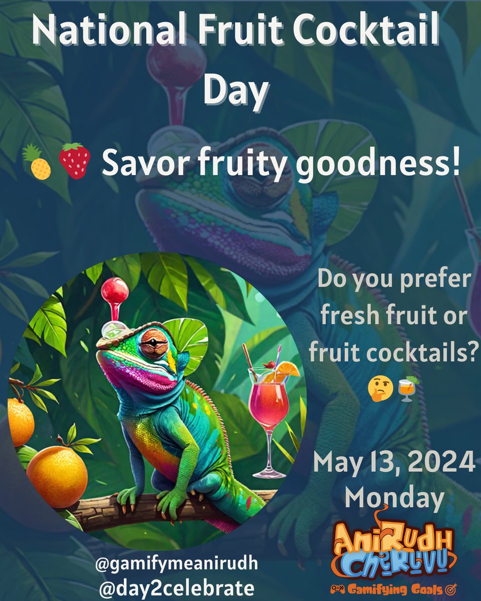 🍹🍍 Happy National Fruit Cocktail Day! Let's raise our glasses to the refreshing and vibrant medley of fruits that make up the delightful fruit cocktail. Whether served in a glass, a bowl

#NationalFruitCocktailDay #FruitCocktail #TropicalFlavors #RefreshingDrinks