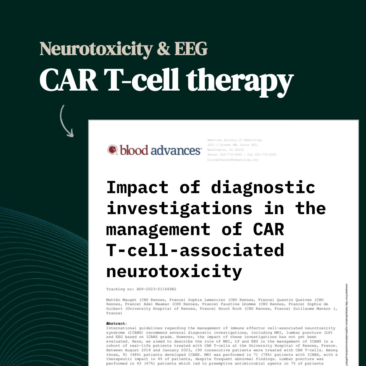 📄 “Our study shows that EEG is the diagnostic investigation with the greatest therapeutic impact while MRI and LP appear to have a limited therapeutic impact." Publication: ashpublications.org/bloodadvances/… #EEG #Immunotherapy #cartcelltherapy #brainhealth #FutureOfCancerCare