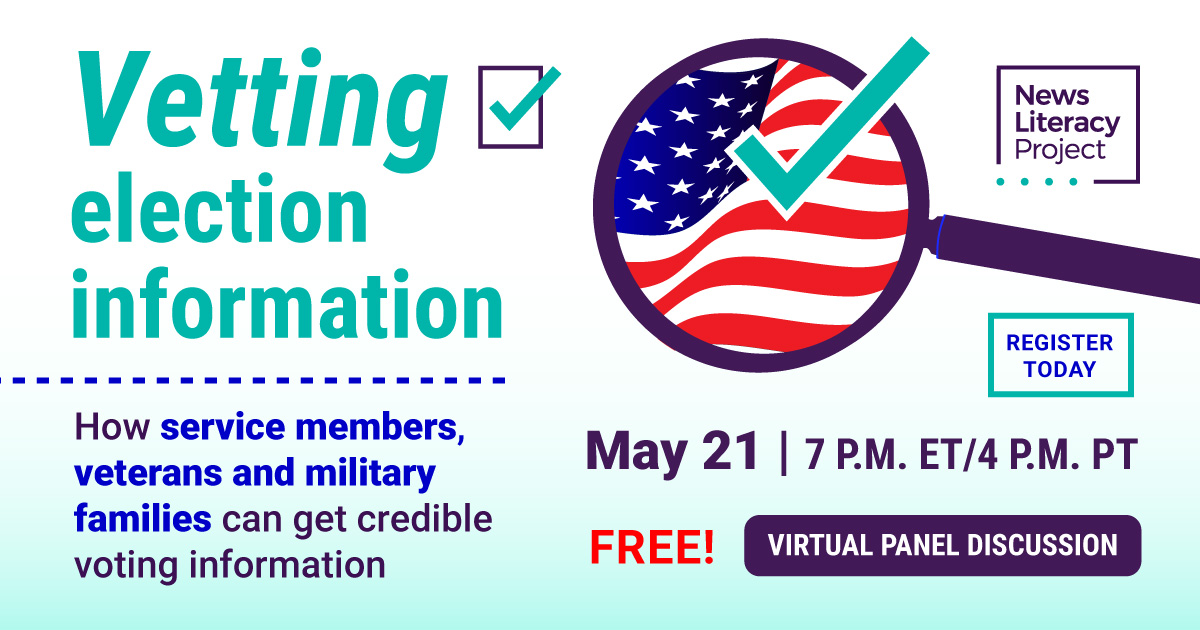 Join us in an essential FREE virtual event on May 21! As the 2024 election ramps up, misinformation is targeting our military community. Get tips on finding reliable news sources & more from the News Literacy Project's panel of experts. Register for FREE 👉🏼shorturl.at/nsuG8