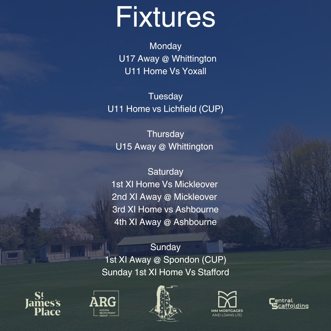 This Weeks Fixtures 🏏