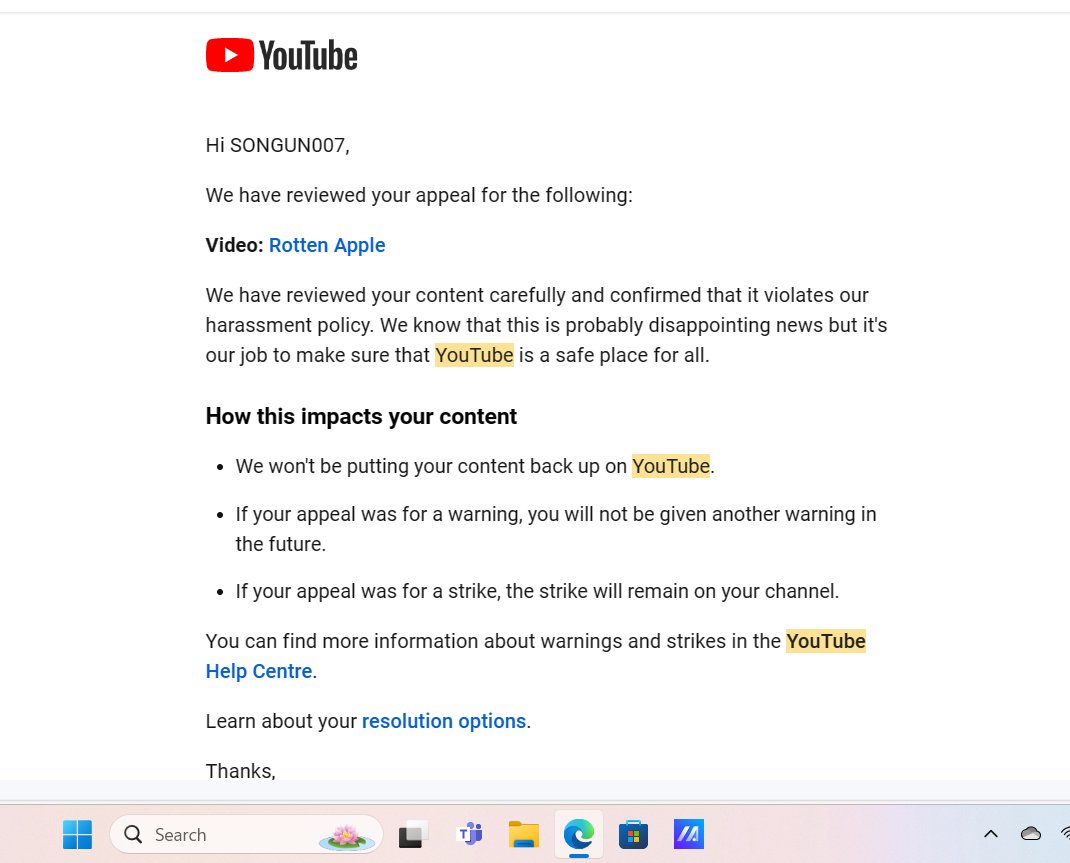 Youtube rejected my appeal ! Scum !