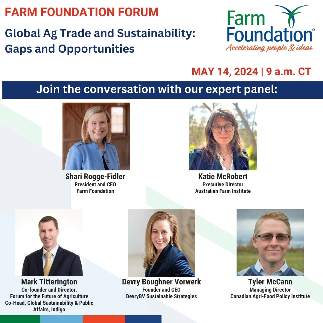 Our May Forum is tomorrow! Have you registered? Join Farm Foundation and our panel of industry professionals. Participating in the Forum is free, but registration is required. us02web.zoom.us/webinar/regist… #farmfoundation #agriculture #trade #sustainability