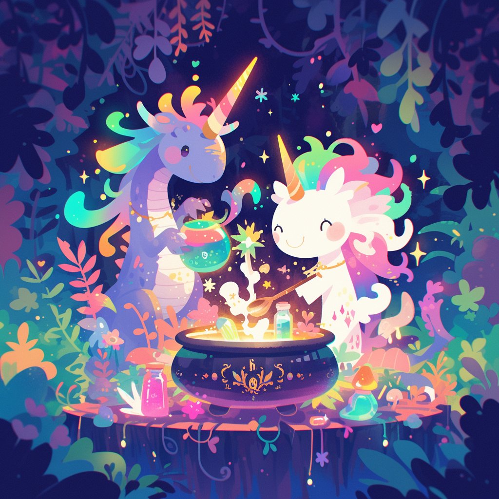 FeuDragoEinhorn's tweet photo. rainbow dragon and a unicorn gathering around a cauldron #midjourneyniji6 #aiartgeneratedart #generativeart #generativeartwork #artificialintelligenceai #aiartgenerator #aiartwork #aiartworks #artificialintelligence #midjourney #midjourneyart #midjourneycommunity https://t.co/seuthXcxlZ