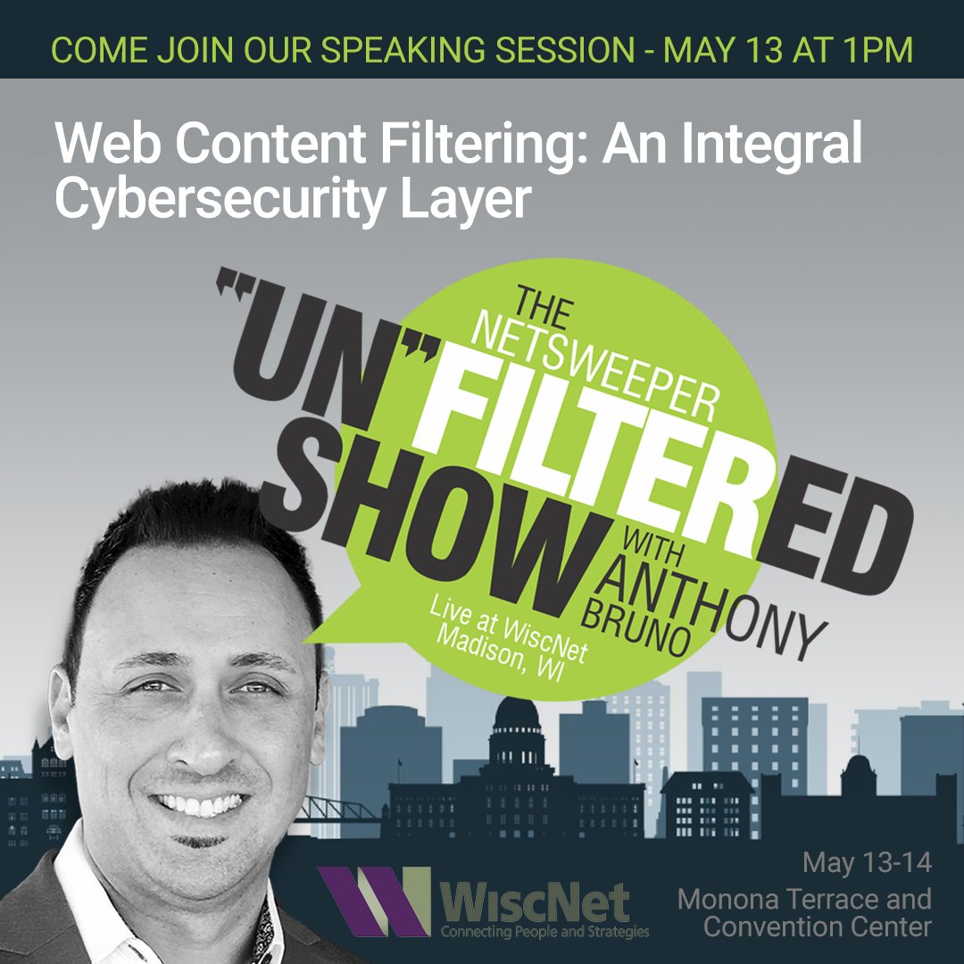 netsweeper's tweet image. #WiscNet kicks off today! Don&apos;t miss our speaking session happening at 1PM about the importance of #WebFiltering as an additional #cybersecurity layer. Get all the details here: bit.ly/3v7KTx2