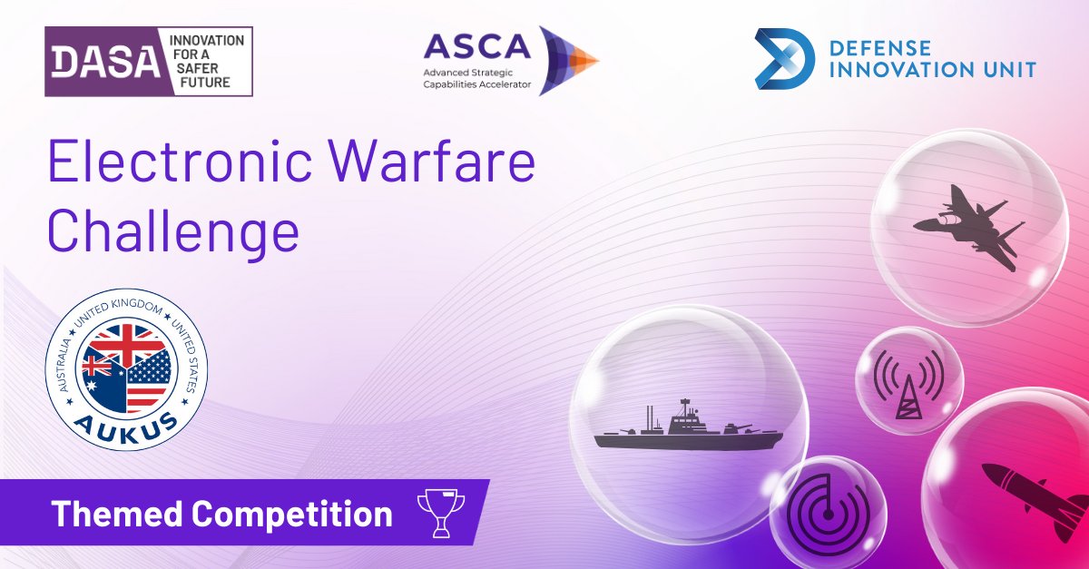 UKDInnovation's tweet photo. β°Itβs your last chance!
If you want to submit a proposal to our AUKUS Electronic Warfare Challenge Themed Competition the deadline for submissions is 12:00 midday on Thursday 16 May 2024 (BST).
Submit here: https://t.co/6myAWkxh7I
#DASA #DASACompetition
@DefenceHQ @DIU_x https://t.co/GlxmscTqFj