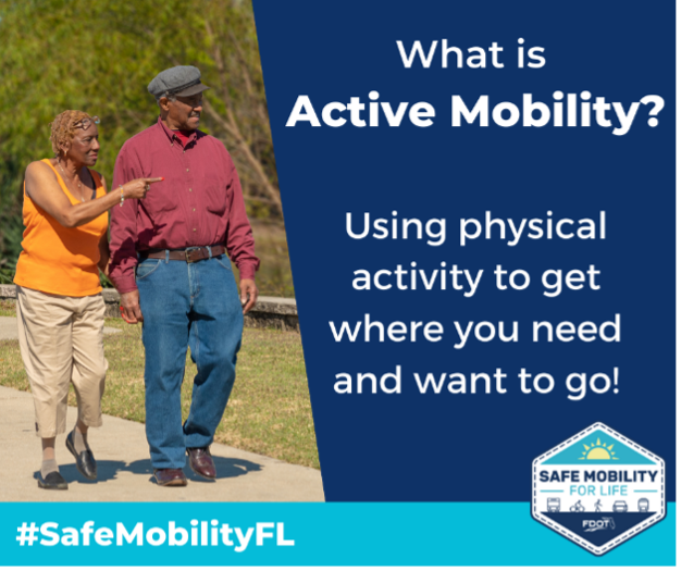 SafeMobilityFL's tweet photo. Active mobility, or the use of physical activity to get where you need and want to go, is a great way to get in some exercise while running your essential errands. Try it out! #SafeMobilityFL #YouHoldTheKeys #BeProactive #MobilityIndependence #PoweredByConnections #MobilityMonday https://t.co/Gx1mGL4xIb