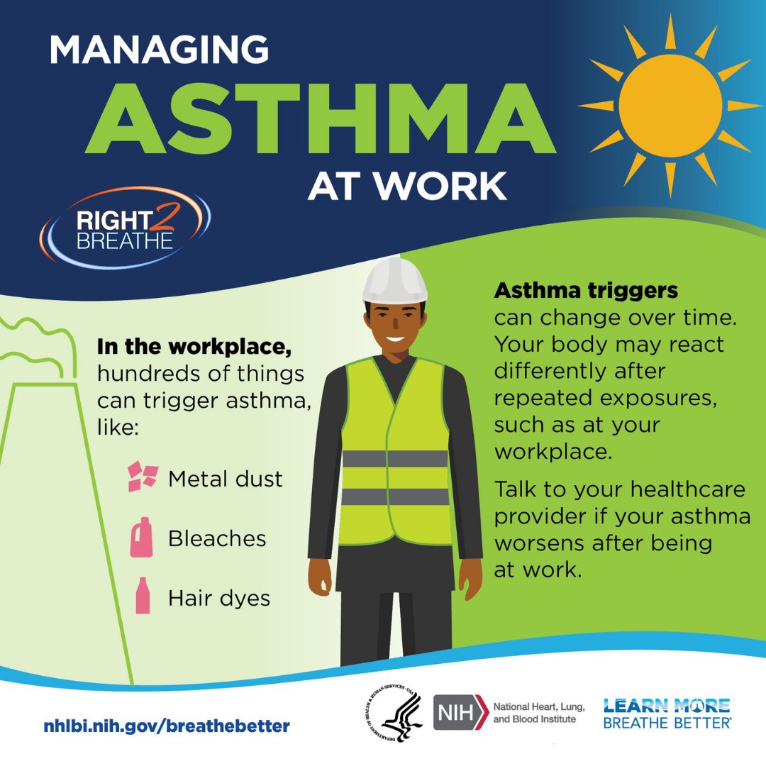 May is #AsthmaAwarenessMonth!! Are you managing your #AsthmaTriggers at work? Are you using your rescue inhaler more than 2-3 times per week? Talk to your doctor to see if there are other options to better control your asthma. #Right2Breathe