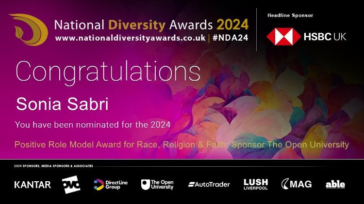 Our Artistic Director, Sonia Sabri has been nominated for the Positive Role Model for Race, Religion &amp; Faith and Community Organisation Award at the NDAs this year🏆We would really appreciate it if you could vote for a chance to be shortlisted &gt; tinyurl.com/8vpbw42z #NDA24