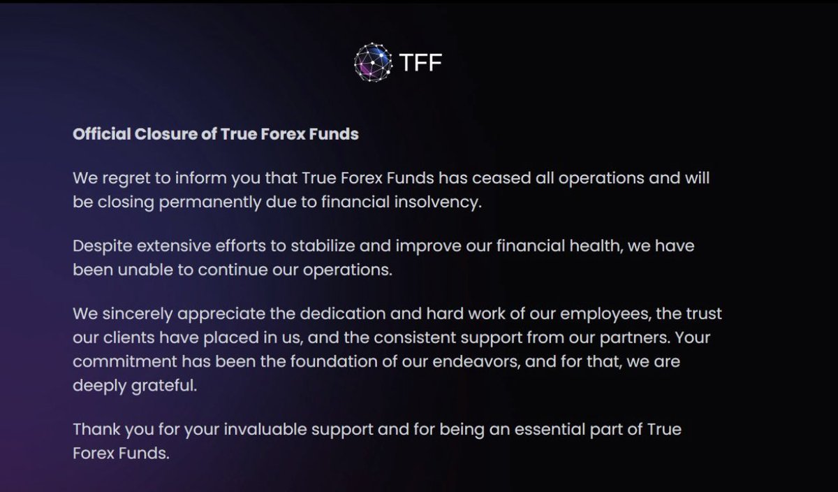 TRUE FOREX FUNDS has CLOSED DOWN!

Guess which prop firm is next ? 👀