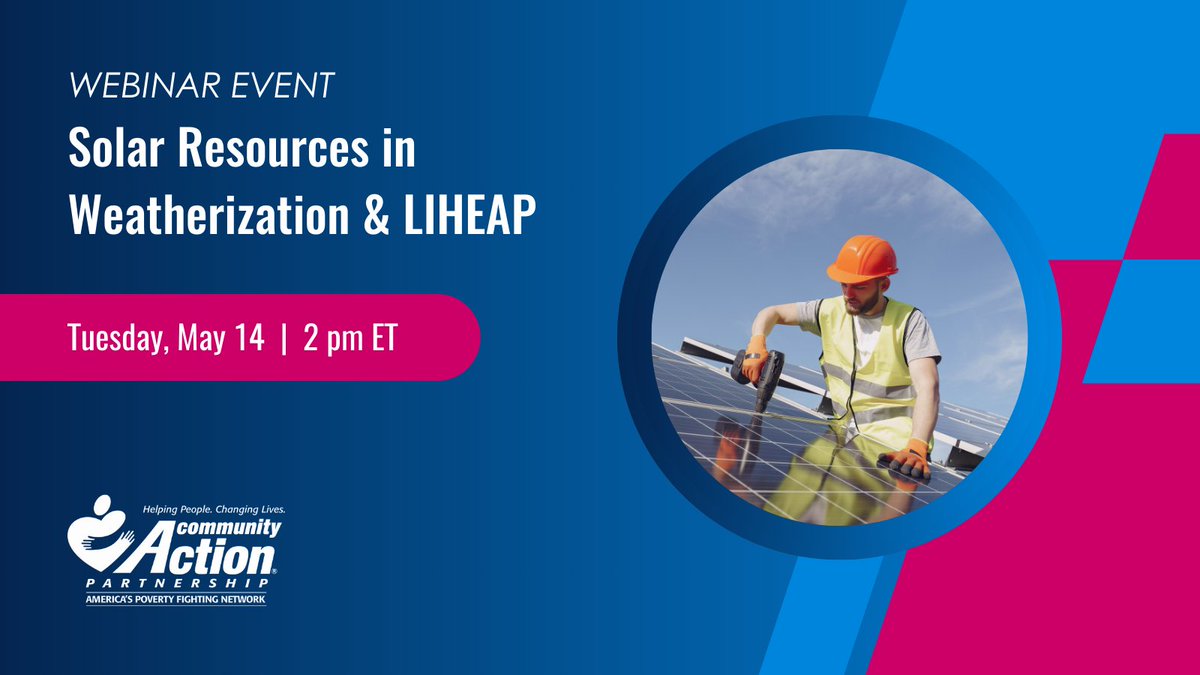 CAPartnership's tweet image. Join NCAP tomorrow (5/14) with @NREL and @NASCSP to explore expanding solar access for low- to moderate-income households through the #WeatherizationAssistanceProgram and Low Income Home Energy Assistance Program. 

Register: ow.ly/eNvI50RCjH6 @NCAPEnergy
