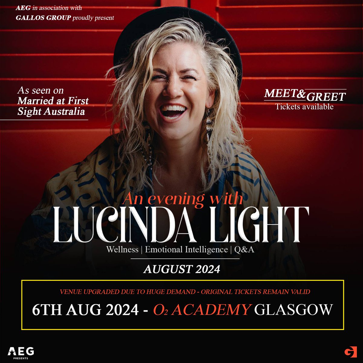 Go go go! Tickets are now on sale for Lucinda Light, when she heads here Tue 6 Aug to speak about her experiences as an expert in emotional intelligence as well as taking part in a fan Q&A. Head to the link. 🎤 🎟️ amg-venues.com/ElBG50REi5l #O2AcademyGlasgow