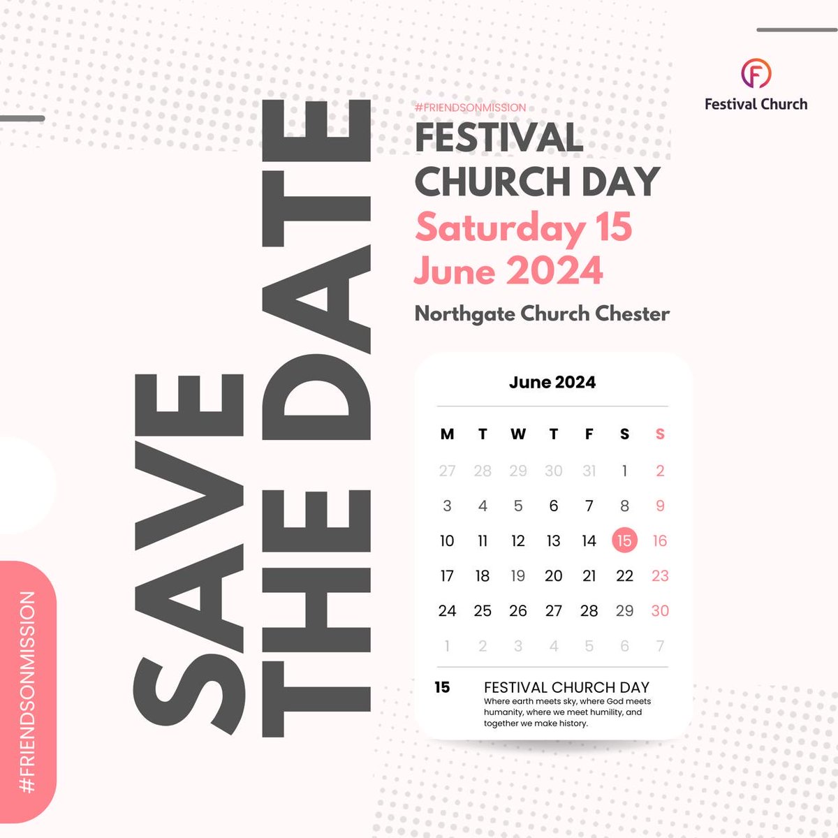 Our next Festival Church Day is happening 15th June, we would love to see you there.

Sign up below:

festivalchurch.churchsuite.com/events/fnh6kbrh