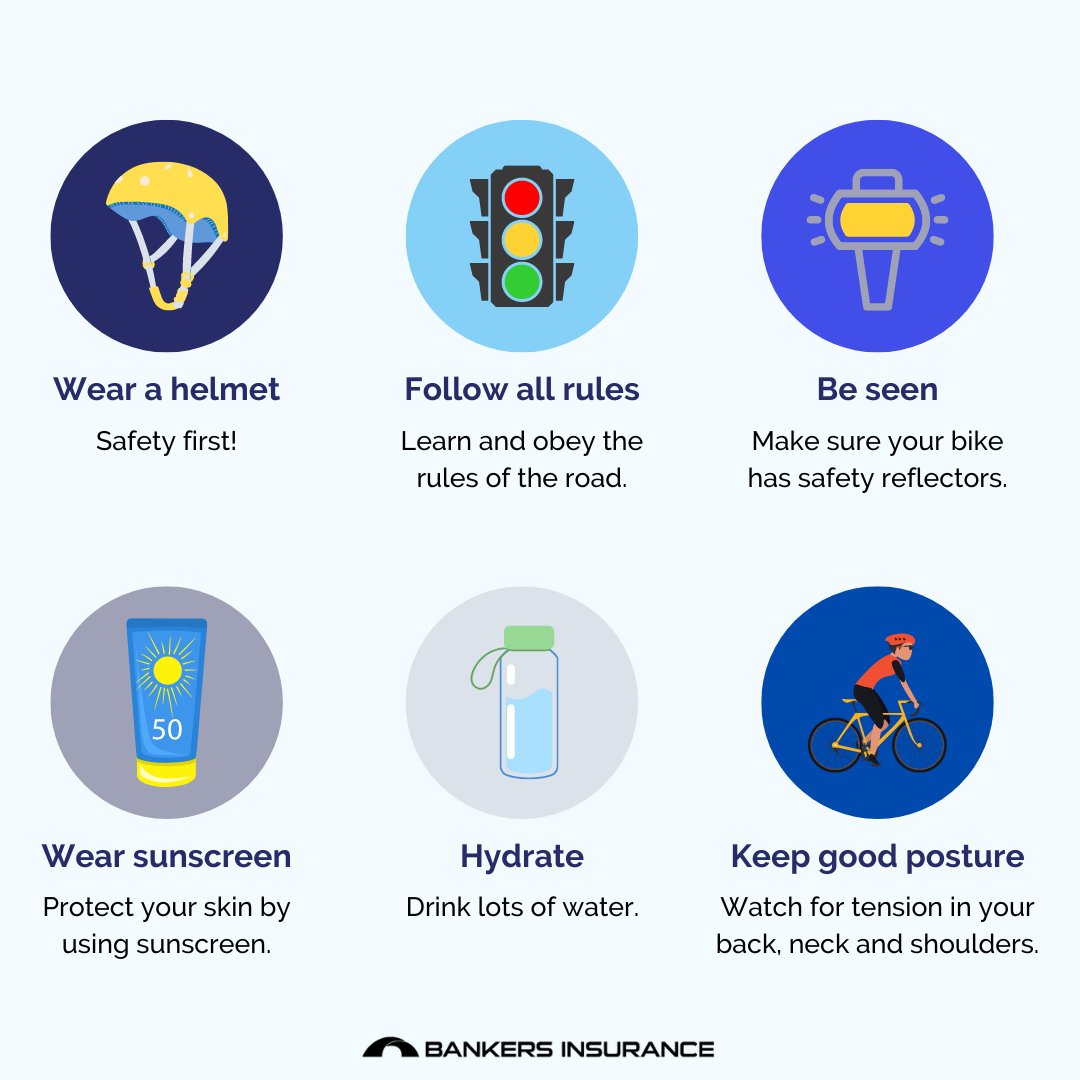 May is #BikeSafetyMonth! Whether you're on the road or a bike trail, be prepared to bike safely this spring with these tips. 🚴‍♀️🌼 #BankersInsurance #BikeSafety