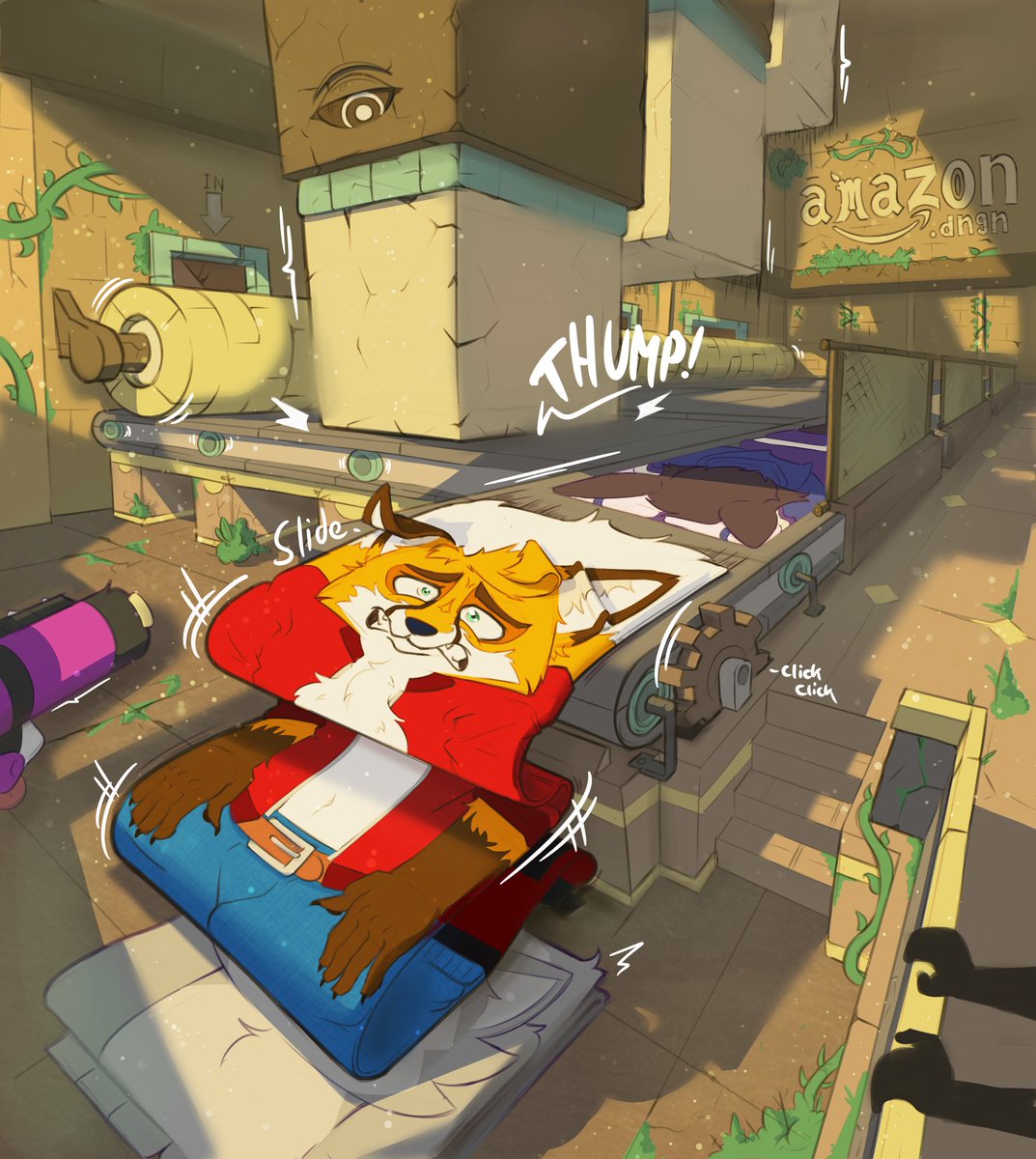 Imagine getting wiped in unorthodox jungle temple that doubles as a rug factory

Commission for Antono (fox man).