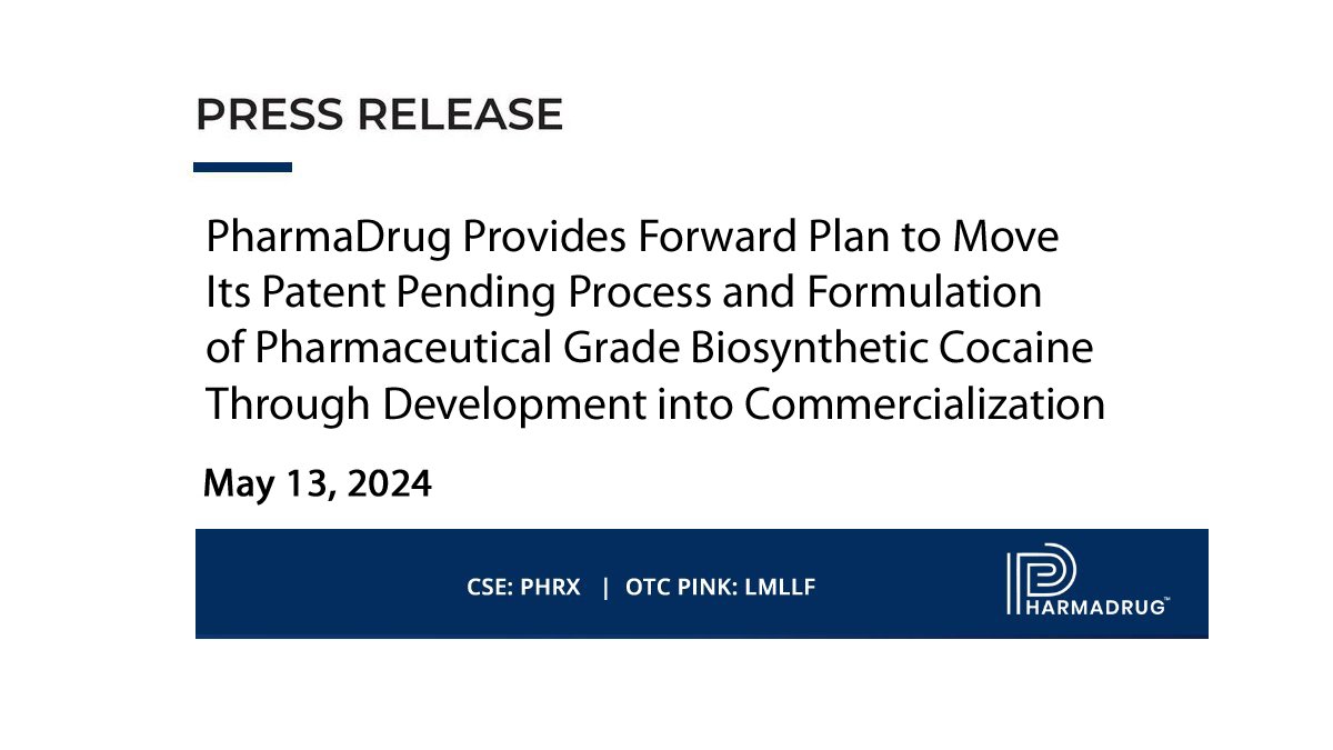 PharmaDrug Provides Forward Plan to Move Its Patent Pending Process and Formulation of Pharmaceutical Grade Biosynthetic #Cocaine Through Development into Commercialization

bit.ly/3ypNWln

$PHRX $LMLLF | #PharmaDrug #SecureDose #patent #biosynthetic #pharmaceuticals