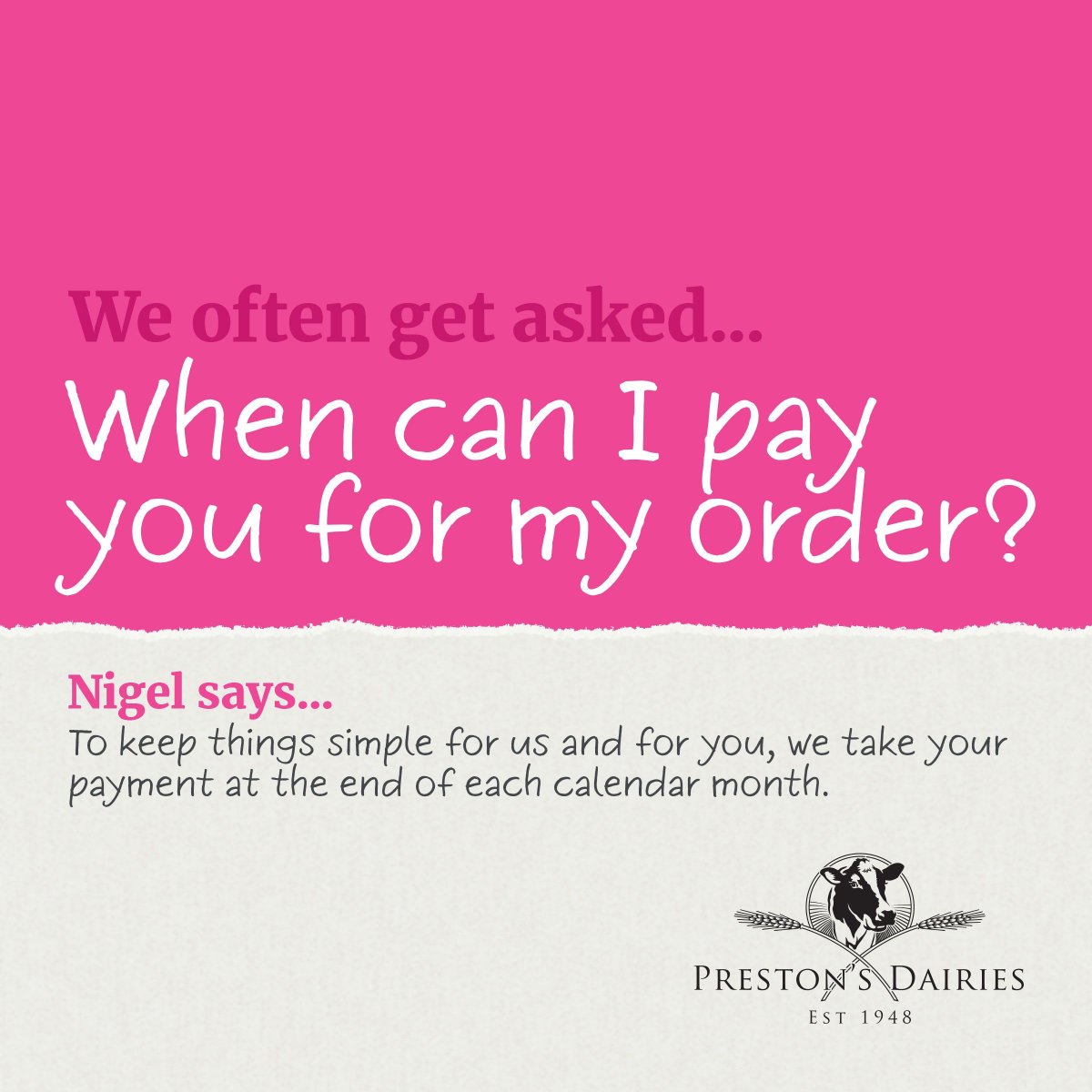 When can I pay you for my order? 💳 We take your payment at the end of every month to keep things simple. #MondayMotivation #MondayFunday #ManicMonday #MilkmanService #DailyDelivery #LocalProduce #SupportLocalBusinesses #ShopSmall #SupportLocalBusinesses #ShopSmall #ShopLocalUK