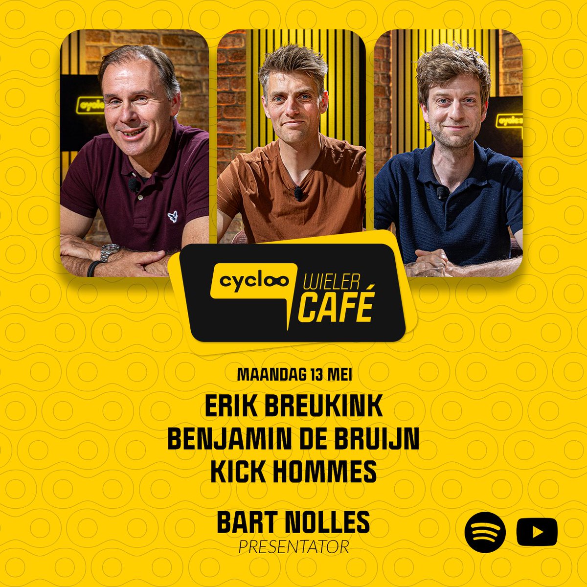 Vandaag in het Cycloo Wielercafé: Kick Hommes, journalist bij Trouw, podcastmaker Benjamin de Bruijn en vaste analist Erik Breukink! Natuurlijk gaat het over de #Giro en het project waar Benjamin mee bezig is, Il Caso Bartali! 

Straks op YouTube en in je favoriete podcast-app!
