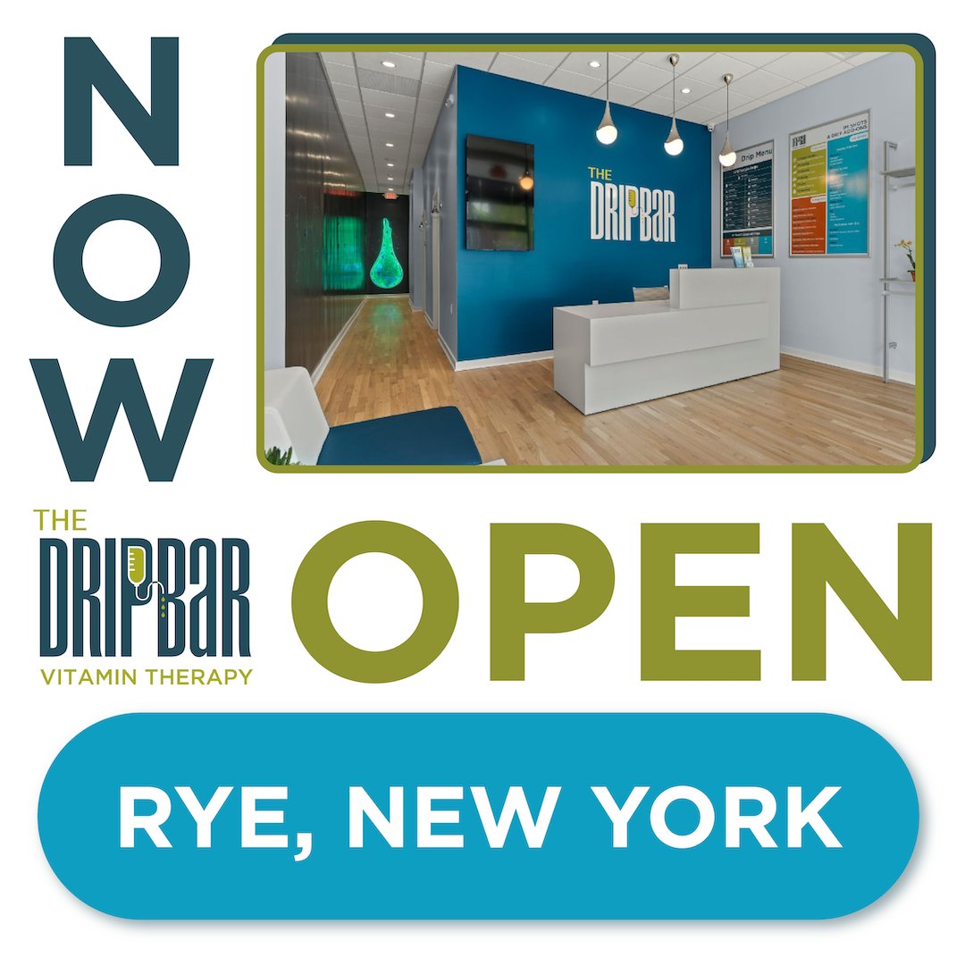 The_DRIPBaR's tweet photo. We are so excited to announce The DRIPBaR is NOW OPEN in Rye, NY! See you real soon at The DRIPBaR, proudly serving Westchester County. (Not intended to diagnose, treat, cure, or prevent any disease. Please see FDA Disclaimer on our website.) #TheDRIPBaRRye #RyeNY #NowOpen https://t.co/Ve6YcqXunG