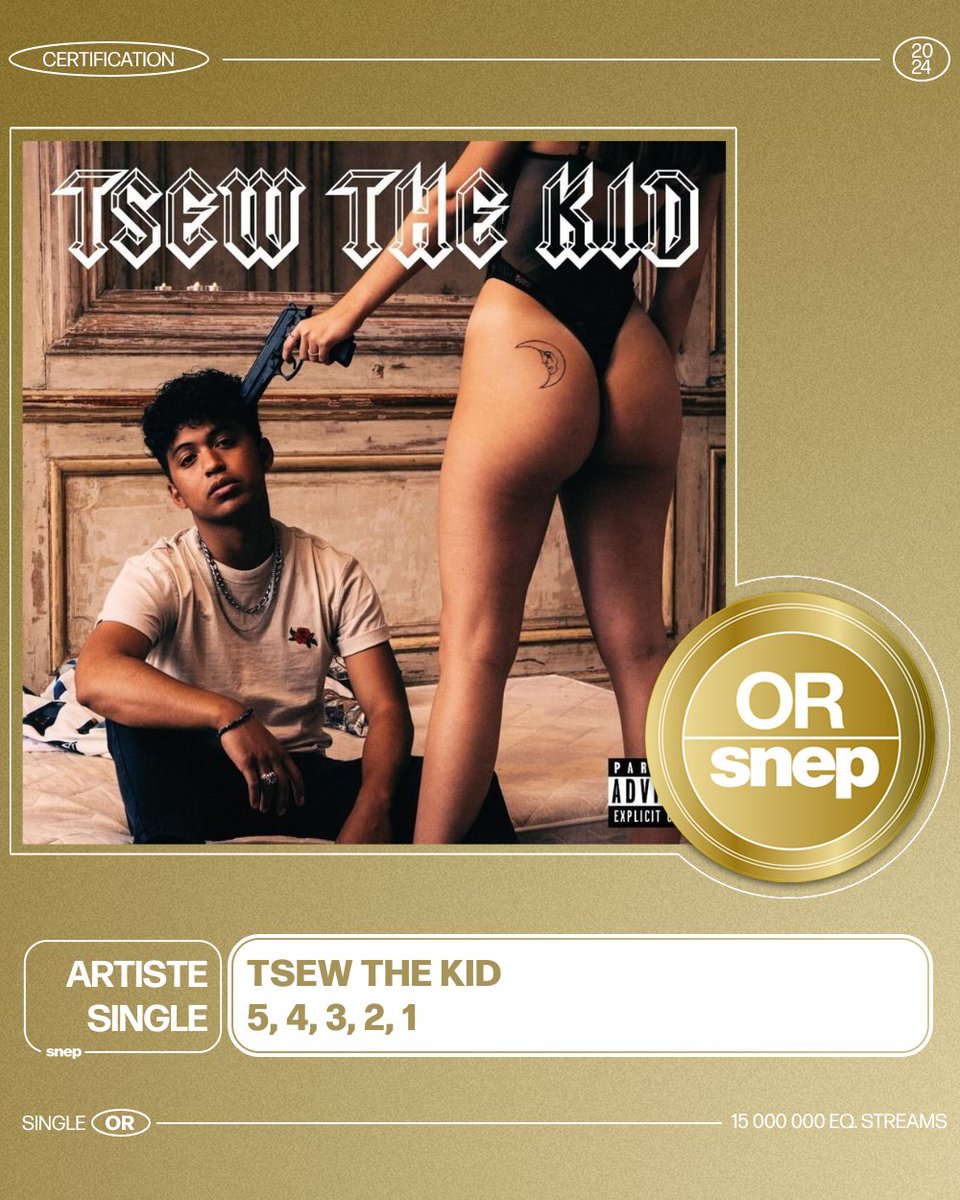 Le titre « 5, 4, 3, 2, 1 » de Tsew the Kid est certifié Single Or ! 📀 15 000 000 équivalents streams 🎧 Bravo ! 👏