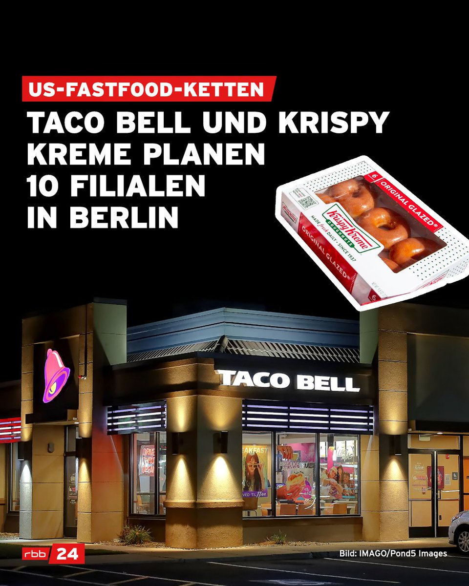 In unserer Reihe 'US-Fastfood-Ketten, die wir auf den ersten Blick nicht vermisst haben und die jetzt trotzdem Filialen in Berlin eröffnen wollen', heute:
🌮 Taco Bell (macht Texmex)
🍩 Krispy Kreme (baut Donuts)
Zehn Shops sind geplant, aber die Standorte noch nicht bekannt.