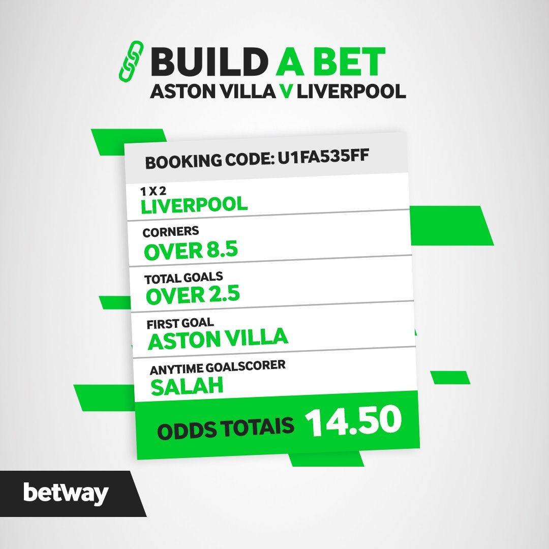 Build A Bet Aston Villa v Liverpool Total Odds: 14.59 Booking Code: U1FA535FF Bet Here 👉 bit.ly/3MJ1uxD