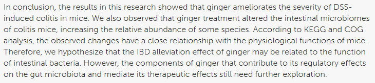 Ginger is one of the most versatile tools for gut health.

It’s anti-inflammatory, antimicrobial, quorum sensing inhibitor, supports motility & gastric emptying, supports microbiome balance and lowers serotonin synthesis.

It’s been used for thousands of years for a reason(s).