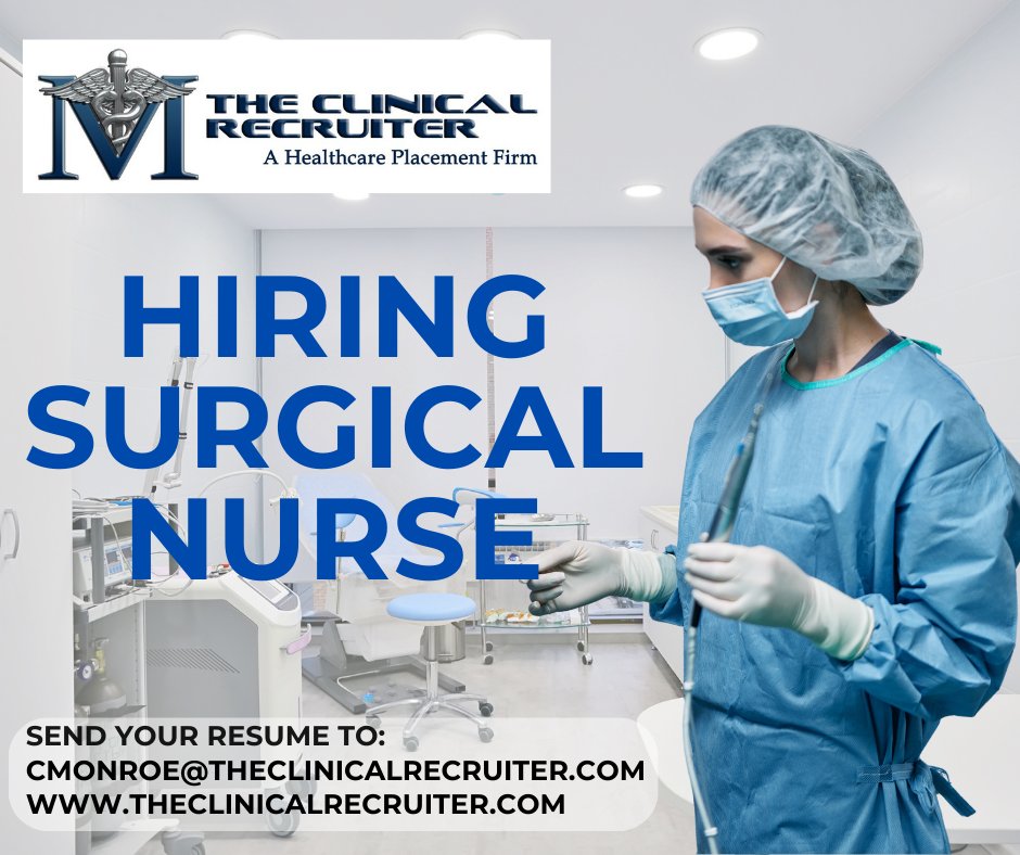 Our clinical recruitment agency is searching for skilled individuals to join our network of prestigious hospitals. Help save lives while getting competitive benefits with the best environment. Apply today - surgicalnurserecruiter.com/openJOs #SurgicalNurseJobs #HealthcareProfessionals