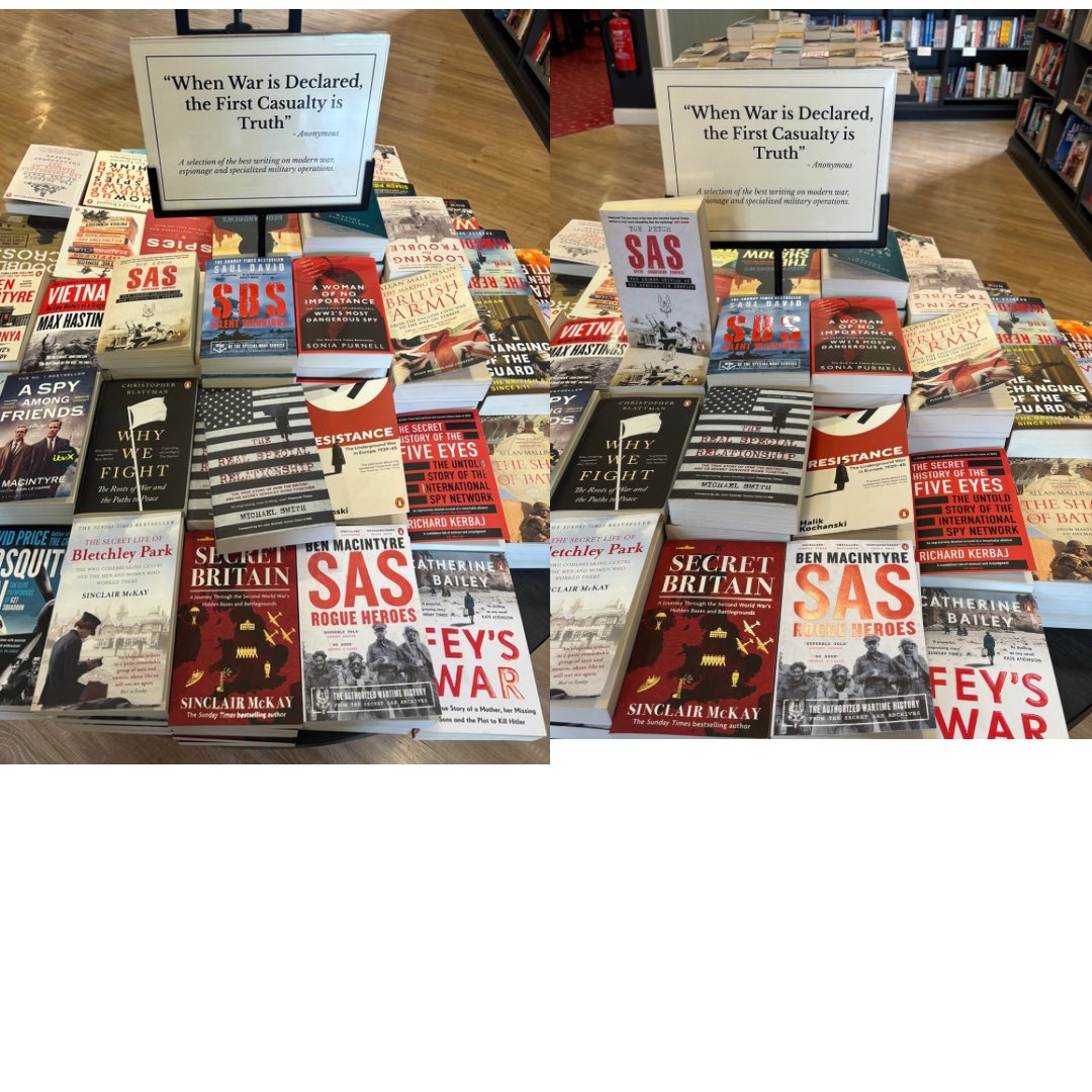 I enjoyed this display in a @Waterstones when I noticed I was next to @sauldavid66 ‘s SBS. So I stood up SAS. Feel this may be a literary representation of the competition between the units.