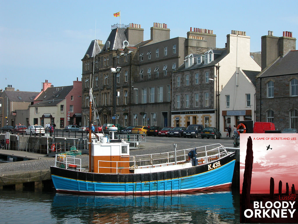 A game of secrets and lies. 'Bloody Orkney' is a fast-paced thriller set mainly in Orkney during World War Two. The settings used include Kirkwall harbour and the Kirkwall Hotel, both shown here. Find out more: kenlussey.com/blork/index.ht… Buy here: arachnid.scot/book-blork/buy…