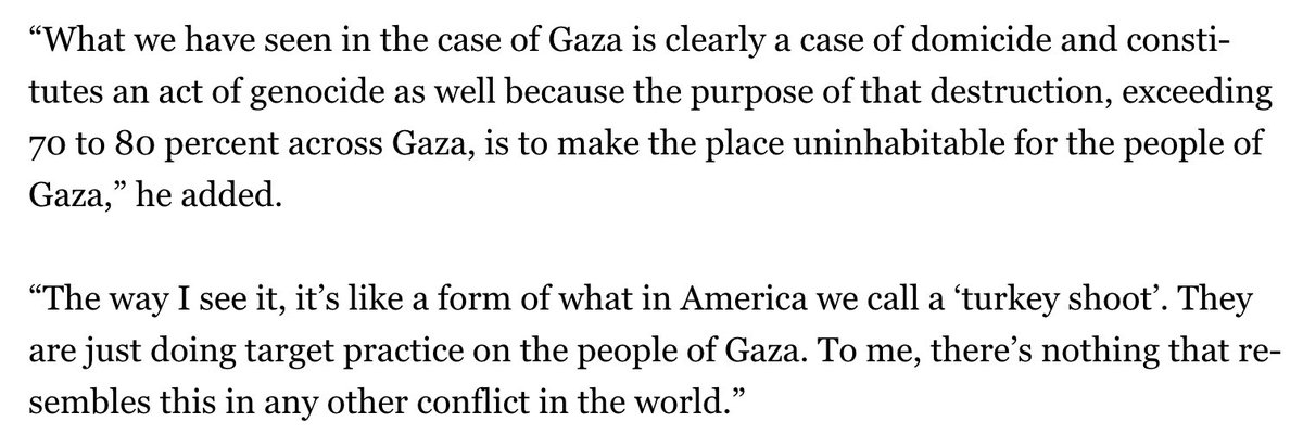 The current U.N. Special Rapporteur on the Right to Housing (@adequatehousing) minces no words as he discusses the domicide and ethnic cleansing of Gaza.