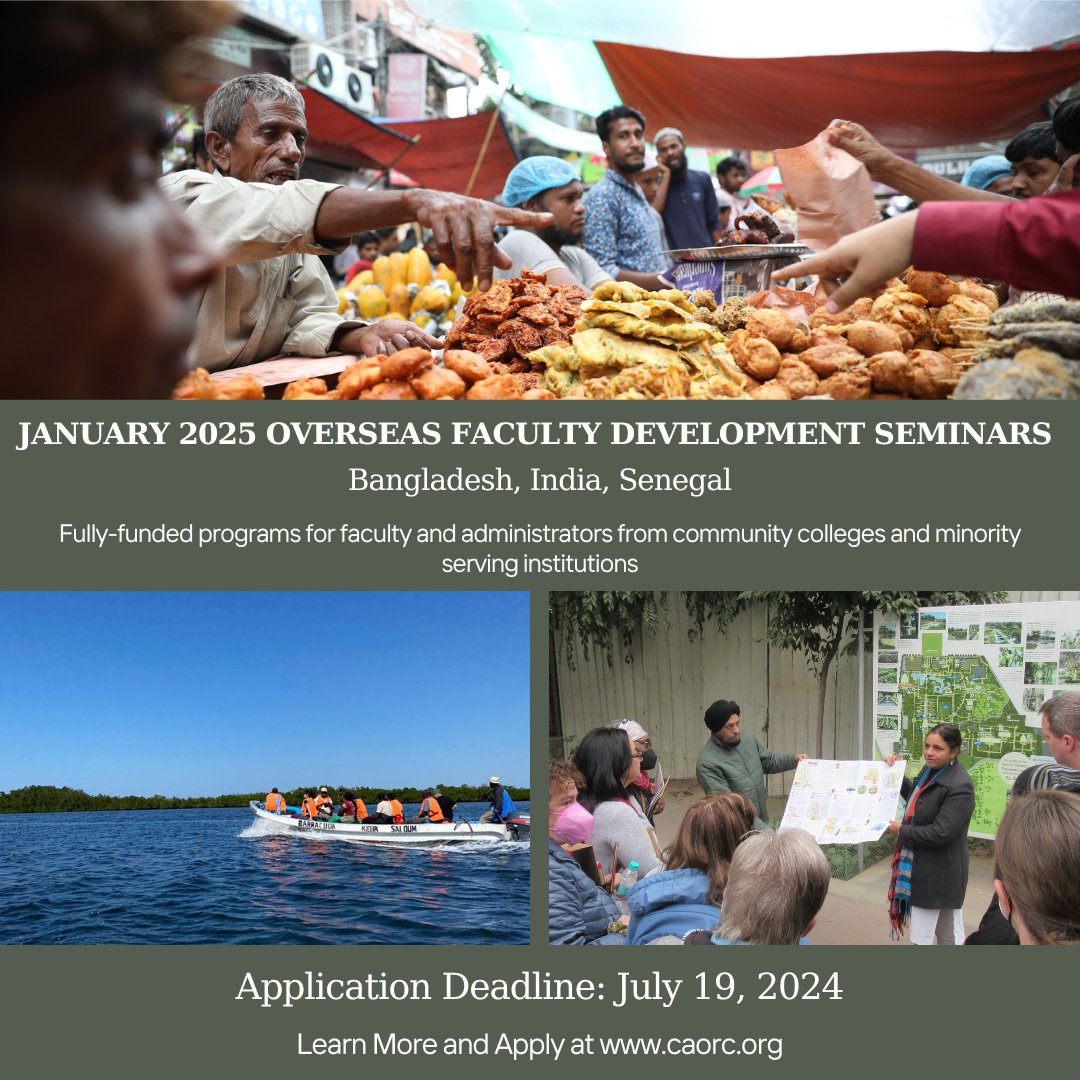 CAORC (@caorc) on Twitter photo CAORC is accepting applications for 3 Overseas Faculty Development Seminars taking place in Jan 2025! These fully-funded seminars are for US #faculty and #administrators from #communitycolleges and minority-serving institutions #MSI. caorc.org/faculty-develo… <a href="/AIISIndia/">AIIS</a> <a href="/west_wara/">WARA - West African Research Association</a> CAORC is accepting applications for 3 Overseas Faculty Development Seminars taking place in Jan 2025! These fully-funded seminars are for US #faculty and #administrators from #communitycolleges and minority-serving institutions #MSI. caorc.org/faculty-develo… <a href="/AIISIndia/">AIIS</a> <a href="/west_wara/">WARA - West African Research Association</a>