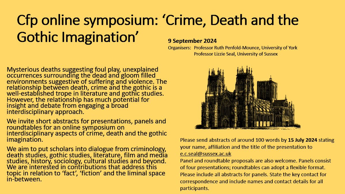 Submit your abstracts for an online symposium on Crime, Death and the Gothic Imagination with @DeathandCulture and me, 9 September 2024. Pls RT