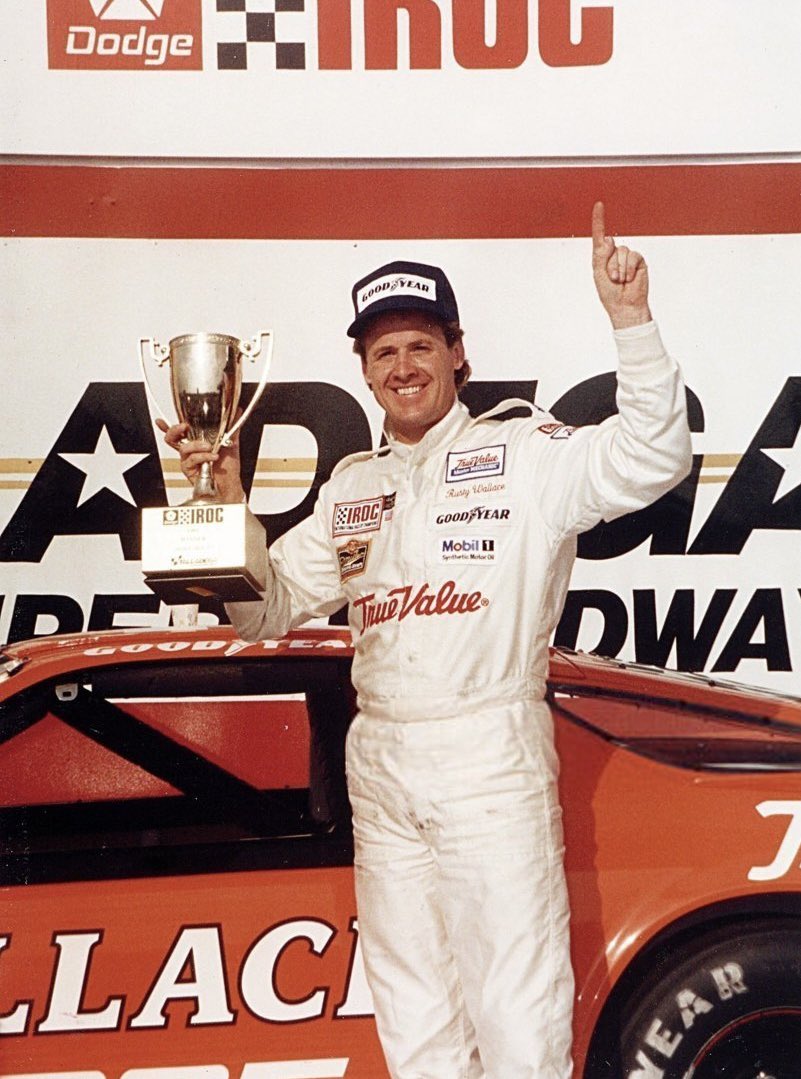 Rusty Wallace in victory lane after his win at Talladega during the 1991 season. Wallace would win three of the four races that season to become our 1991 champion. #IROC #InternationalRaceofChampions #RustyWallace
