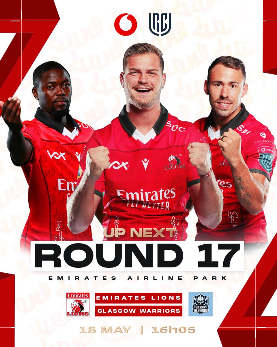 🔥🦁 Joburg, it's TIME! 🦁🔥
Our last URC home game is here, let's ROAR our team into the Top 8! 🏉💥
🆚 @GlasgowWarriors 
🗓: Sat, 18 May
⏰: 16:05
🎟: bit.ly/4bdvU4F 
🏟 : Emirates Airline Park
#LIOvGLA @vodacom #URC #UnitedWeRise
#LionsPride🦁