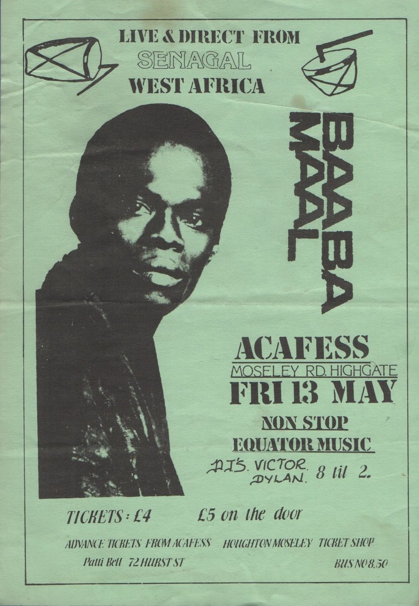#OnThisDay: Friday 13th May 1988, Senegalese musician @baabamaal played ACAFESS in #Birmingham 

Archive credit: Gaelle Finley
