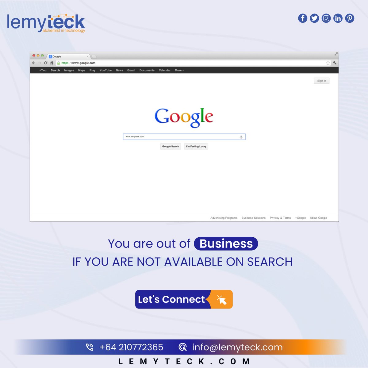 In today's market, visibility is crucial. 🌟 You're losing out on possible business if you're not searchable. 🚀 Let's make sure your internet presence is strong. 💻 Keep up with the times by interacting with us. 🌐 #lemyteck #BusinessSuccess #OnlinePresence #newzealand