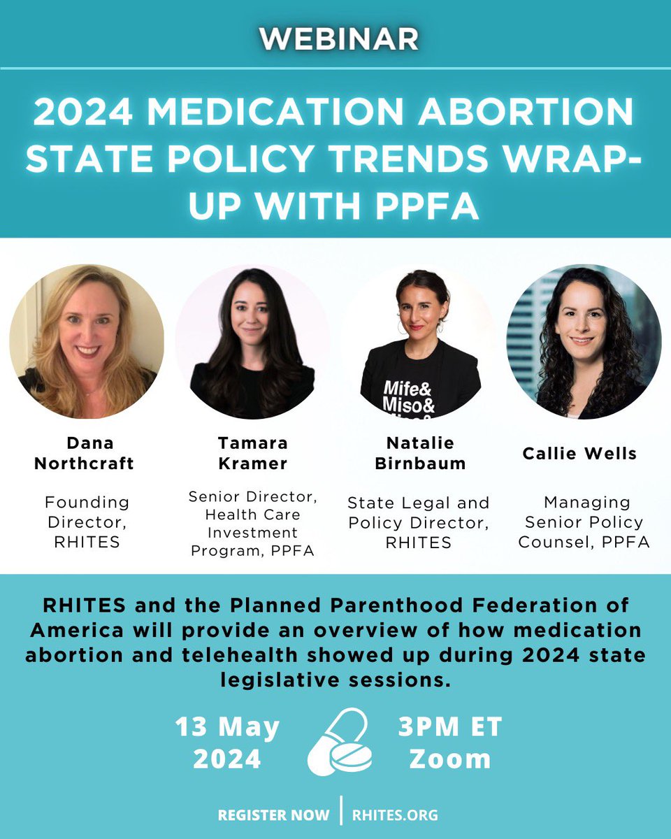 💙TODAY💙

As May marks the close of sessions in state legislatures across the country, RHITES is teaming up with <a href="/PPFA/">Planned Parenthood</a> to discuss medication abortion state policy trends. Join us at 3pm ET here: us06web.zoom.us/webinar/regist…