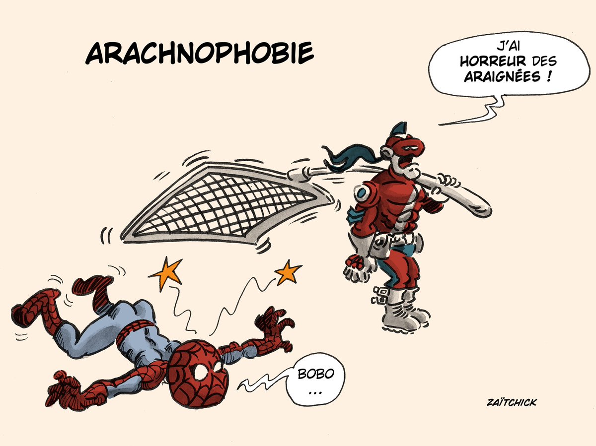 Le #DessinDePresse de Zaïtchick : Arachnophobie Retrouvez les dessins de Zaïtchick sur : blagues-et-dessins.com #DessinDeZaitchick #ActuDeZaitchick #Humour #LeBrigadier #SuperHérosPatriotique #SuperHéros #SpiderMan #Arachnophobie #PeterParker