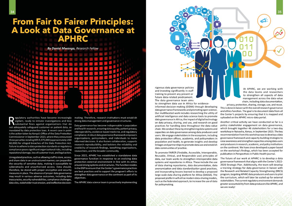 APHRC's data governance team aims to strengthen data use in Africa for evidence informed decision making by developing data governance frameworks and promoting open science. Read about our multifaceted work on page 34, buff.ly/48VFUNS. #WeAreAfrica #APHRCResearch