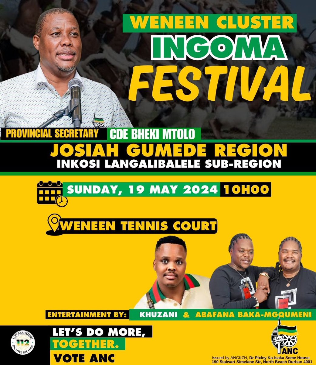 As we continue to energize our election campaign, the ANC Provincial Secretary, comrade Bheki Mtolo, is set to bring the vibrant Ingoma festival to Langalibalele. This event highlights our deep commitment to celebrating and preserving our rich cultural heritage, particularly…