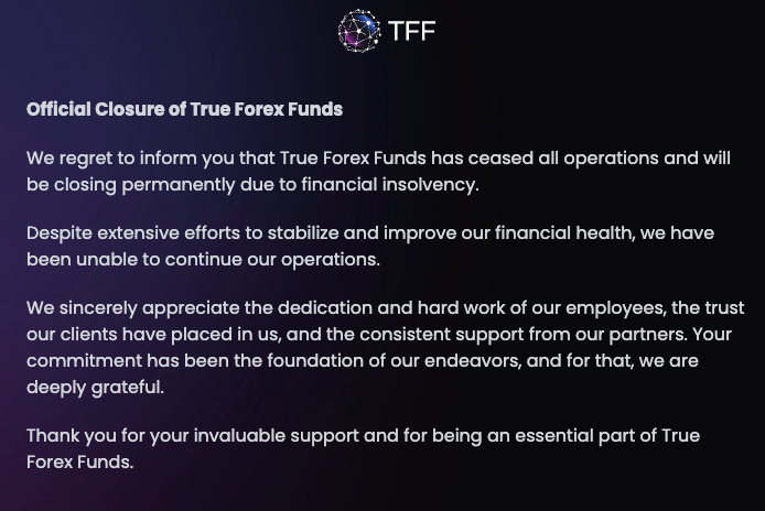 ⚠️ True Forex Funds has ceased operations. Statement from the firm below.