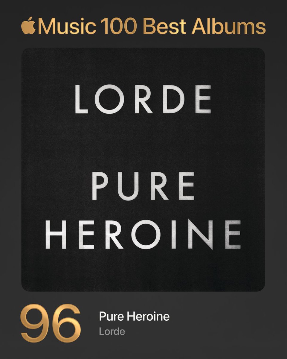 AppleMusic's tweet image. 96. Pure Heroine - Lorde

#100BestAlbums